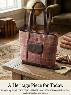 💜VINTAGE💜 LONGABERGER HOMESTEAD Toboso Medium Tote Bag in Plaid